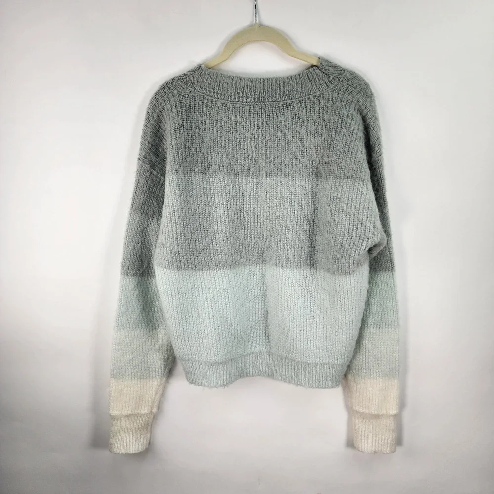 Free People Autumn Sky Sweater Women's S Cloud Combo Wool Blend Colorblock Green